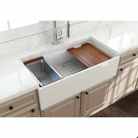 BOCCHI Contempo Workstation Apron Front Fireclay 36 in. Single Bowl Kitchen Sink in White 1505-001-0120